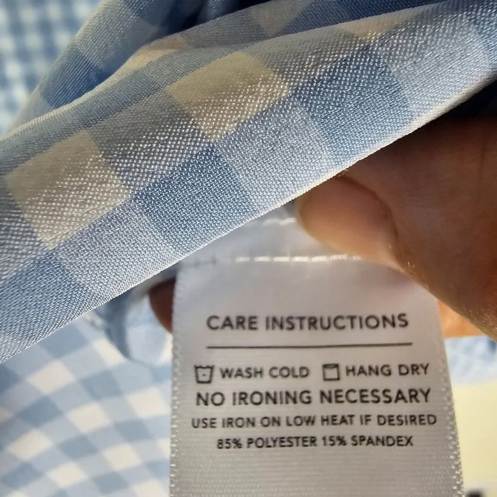 Mizzen + Main Leeward Button Up Shirt XXL Blue White Gingham Check Office Pastel